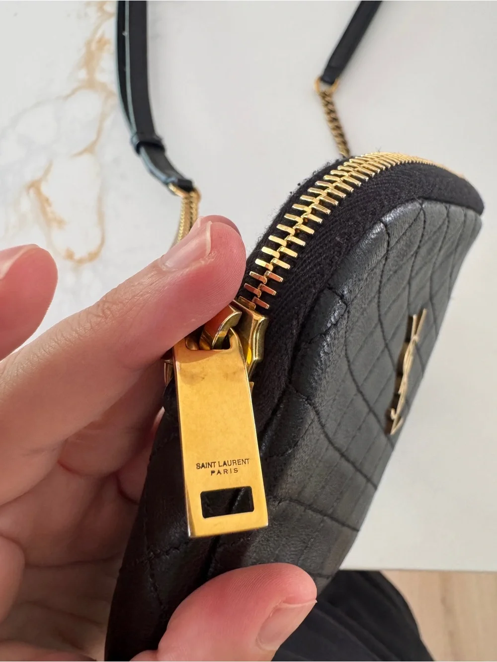Saint Laurent YSL Gaby Zipped Pouch Crossbody Bag in Black Quilted Lambskin